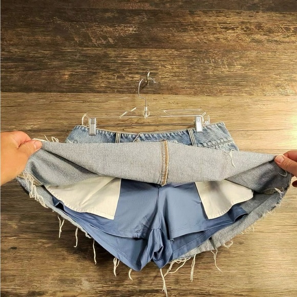 Garage Washed Blue Denim Skort Skirt - Picture 5 of 6